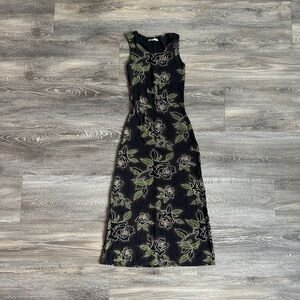 Stretchy Long Floral Black Sleeveless Dress